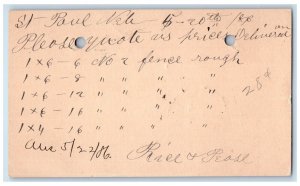 1886 Price of Pease St. Paul Nebraska NE Clinton Iowa IA Postal Card