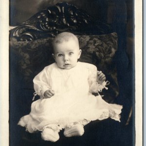 ID'd c1910s Cute Baby RPPC Adorable Little Girl Chair -Betty Marie Earnhart A211