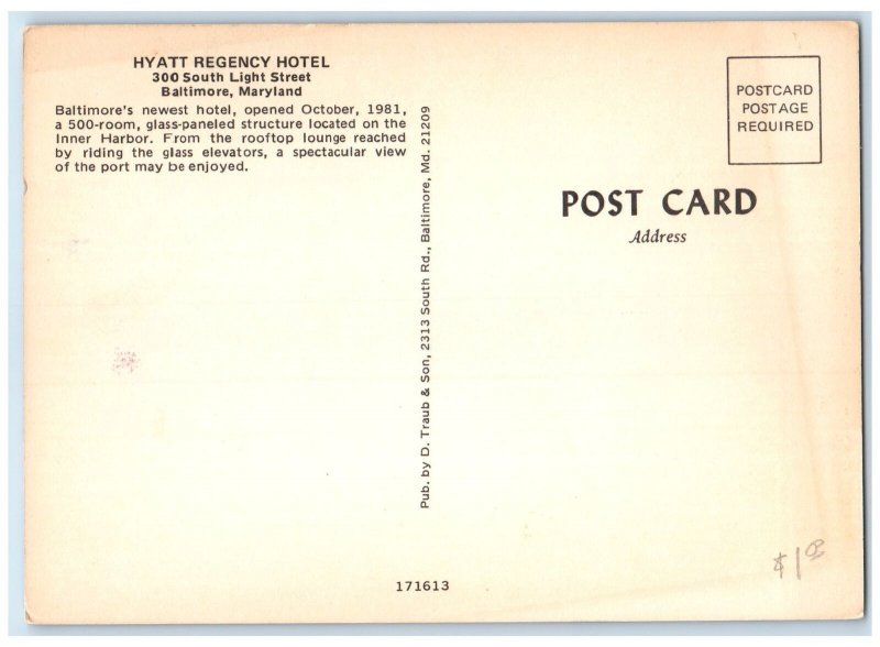 c1960's Hyatt Regency Hotel Exterior Roadside Baltimore Maryland MD Postcard