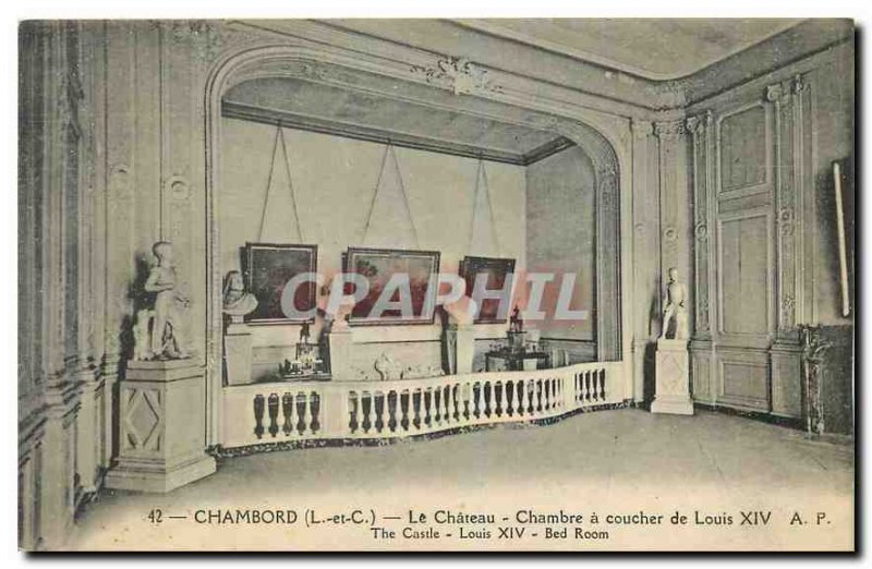 Old Postcard Chambord L and C. The Chateu Bedroom of Louis XIV