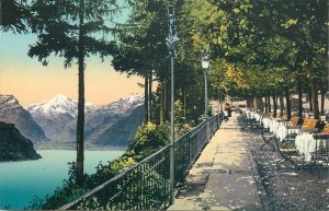 Postcard Switzerland Restaurant Terrace Panoramic View Mountain Range Lake