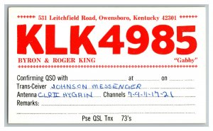 QSL Radio Card From Owensboro Kentucky KLK4985 