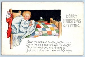 Christmas Postcard Greeting Child Stocking Full Of Toys Embossed c1910's Antique