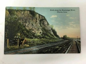 Clinton Iowa Bluffs along the Mississippi River Postcard Train Railroad Tracks