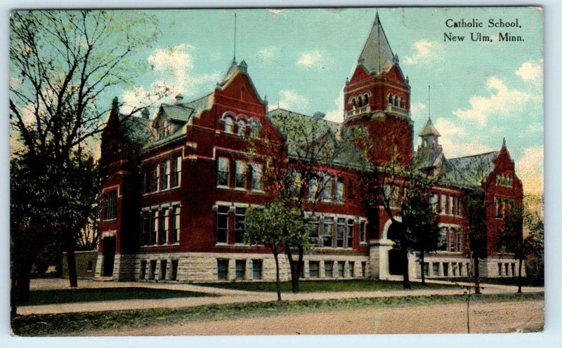 NEW ULM, MN Minnesota  CATHOLIC CHURCH  1913  Brown County Postcard