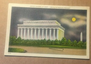 VINTAGE .01 LINEN PC 1949 USED LINCOLN MEMORIAL AT NIGHT WASHINGTON D. C.