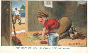 Vintage Postcard 1920's If Mother Could Only See Me Now Child Floor Sweeping