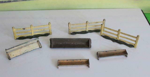 BRITAINS VINTAGE FLORAL GARDEN FARM ETC  LEAD GARDEN SEAT FENCES AND PIG TROUGHS