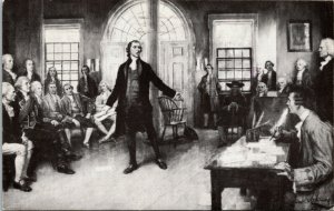 Vtg Patrick Henry Speaking In Carpenters Hall Clyde O DeLand Painting Postcard