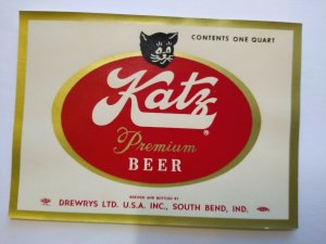 Katz Premium Beer Label Cute Black Cat Promo Advertising Vintage Halloween NOS 