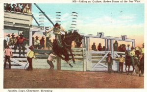 Vintage Postcard 1921 Riding Outlaw Rodeo Scene Sport Far West Cheyenne Wyoming