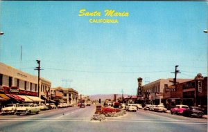 Santa Maria, CA California  STREET SCENE  Drug Stores~Hotel~50's Cars  Postcard