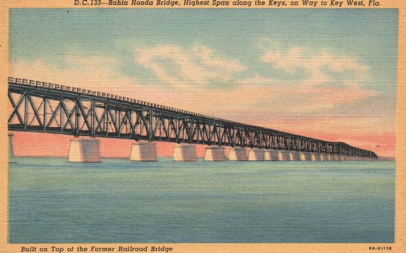 Vintage Postcard Bahia Honda Bridge Highest Span Along Keys To Key West Florida