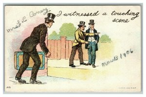 Vintage 1900's Comic Postcard I witnessed a touching scene - Men in Top Hats
