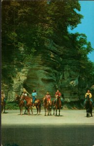 Overhanging Bluffs above 6 Horse Riders, near Noel, Missouri Postcard