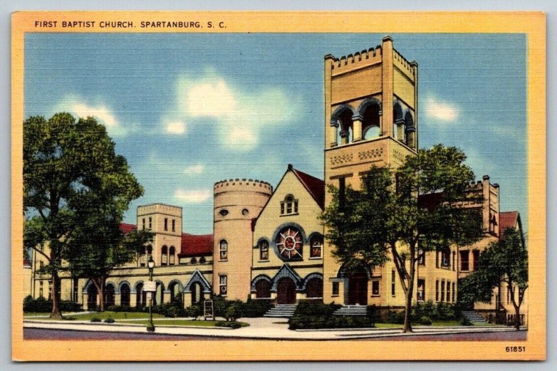 Vintage South Carolina Postcard - First Baptist Church  Spartanburg