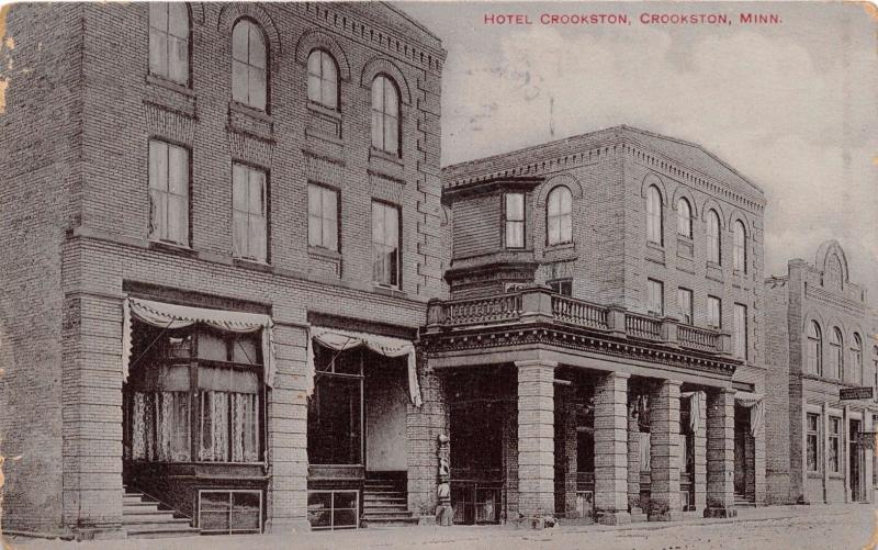 CROOKSTON MINNESOTA~HOTEL CROOKSTON~BARBER POLE~HARRY BRANDOW PUBL POSTCARD 1910