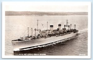 RPPC U.S. Navy Ship GENERAL SIMON B. BUCKNER ca 1940s Boersig Photo Postcard