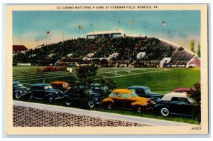 c1930's Crowd Watching A Game At Foreman Field Cars Norfolk VA Vintage Postcard