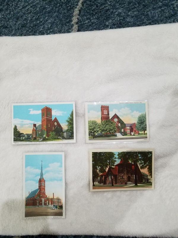 Lot of 4 Antique Postcards - Churches of Napoleon, Ohio  Mint Condition