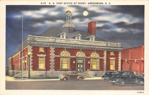 US Post Office at night Greenwood, South Carolina  