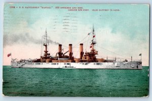 Kansas KS Postcard US Battleship Warship Navy World War II 1908 Vintage Antique