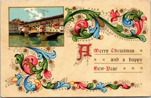 Vtg 1910s Merry Christmas Happy New Year Florentina Florence Italy Postcard