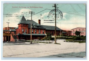 1909 Chicago & Northwest Depot Rockford Illinois IL Antique Posted Postcard