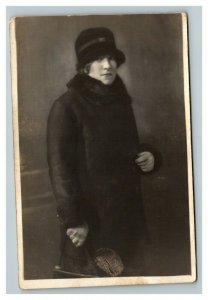 Vintage 1920's RPPC Postcard - Portrait of a Woman in Overcoat and Hat