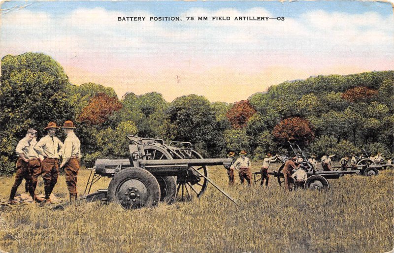 Artillery Battery 75 mm Guns US Army WWII 1941 postcard