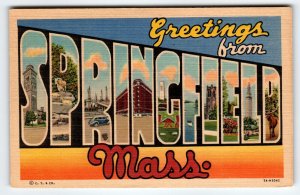 Greetings From Springfield Massachusetts Large Letter Linen Postcard Unused