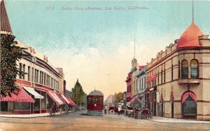SANTA CRUZ AVENUE LOS GATOS CALIFORNIA TROLLEY POSTCARD (c. 1910)