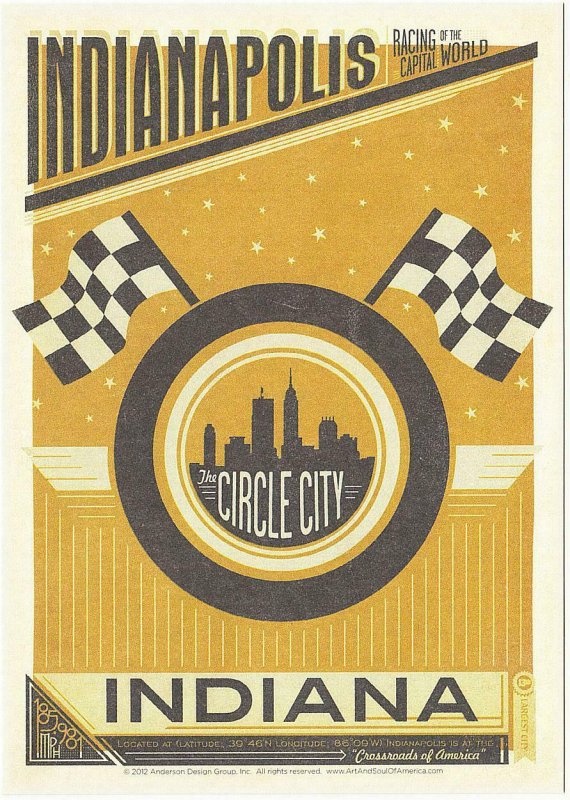 Postcard of Indianapolis the Circle City Indy 500 Travel Poster Style Postcard 2