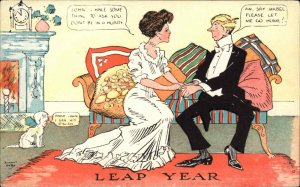 August Hutaf Leap Year Woman Proposes to Man Comic Vintage Postcard