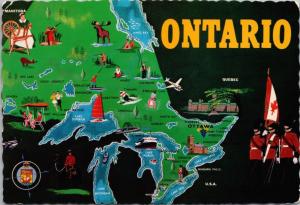 Map Ontario Canada ON Unused c1965 Vintage Postcard D43