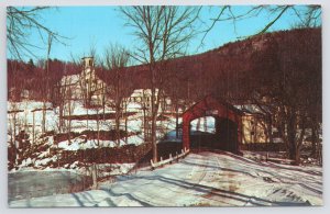 Bridge~Old Covered Bridge Over Green River Guilford Vermont~Vintage Postcard