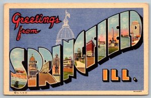 Large Letter Greetings From  Springfield  Illinois  1954  Postcard