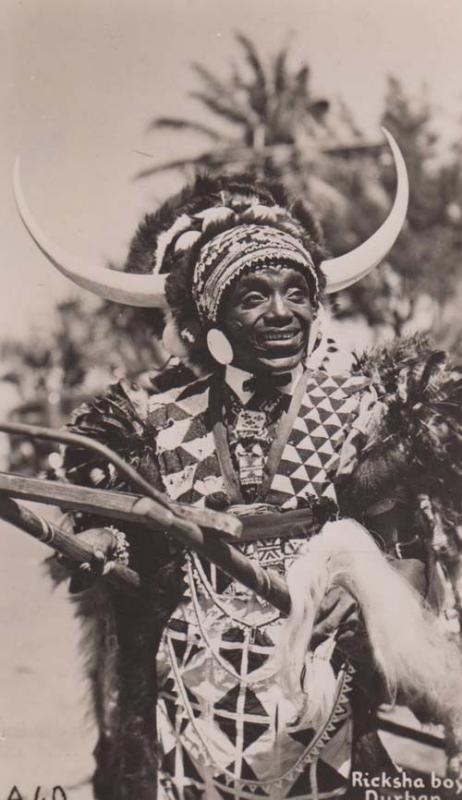 Durban South Africa Ricksha Boy Vintage Fashion Headwear Hat Real Photo Postcard