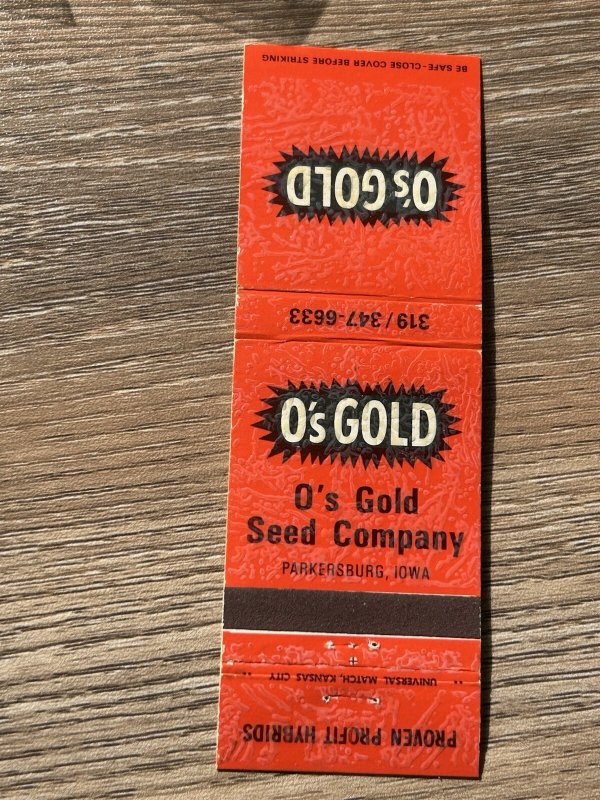 Vintage Matchbook Cover O's Gold Seed Co, Parkersburg, IA Iowa MB48