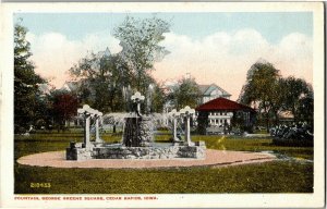 Fountain, George Greene Square, Cedar Rapids IA Vintage Postcard J21