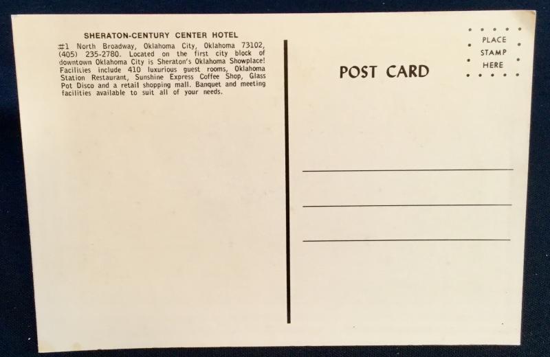 Postcard Unused Sheraton-Century Center Hotel Oklahoma City OK LB