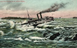 Vintage Postcard 1910's Lachine Rapids Near Montreal Canada Steam Ship in Ocean