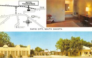 Rapid City, SD South Dakota  MOTEL TRADEWINDS  Room~Small Map  ROADSIDE Postcard