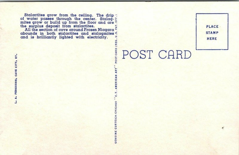 Vintage Postcard Onyx Colonnade in Mammoth Cave Kentucky 1953 Frozen Niagara 211