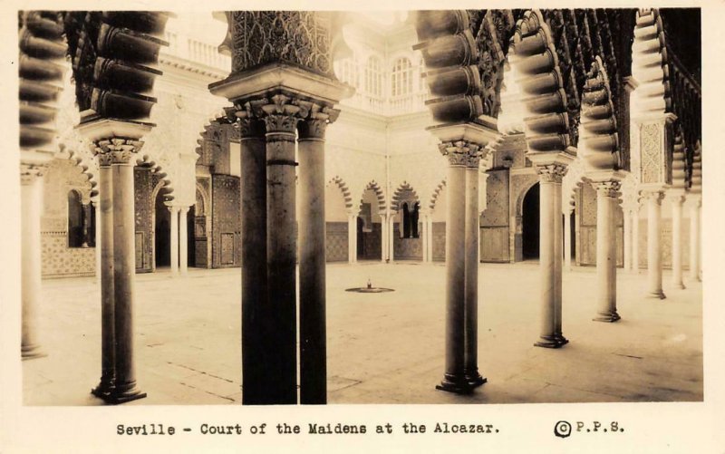 RPPC Seville, Court of the Maidens at the Alcazar, Spain c1930s Vintage Postcard