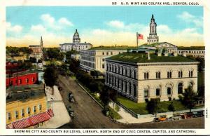 Colorado Denver Colfax Avenue With U S Mint City & County Buildings & Library...