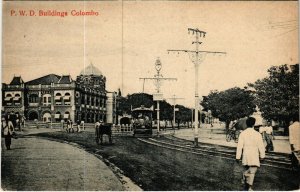 PC CPA SRI LANKA, CEYLON, P.W.D. BUILDINGS COLOMBO, Vintage Postcard (b12829)