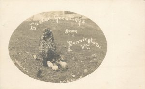 RPPC Postcard Vignette of Chickens Easter Greetings From Bennington VT