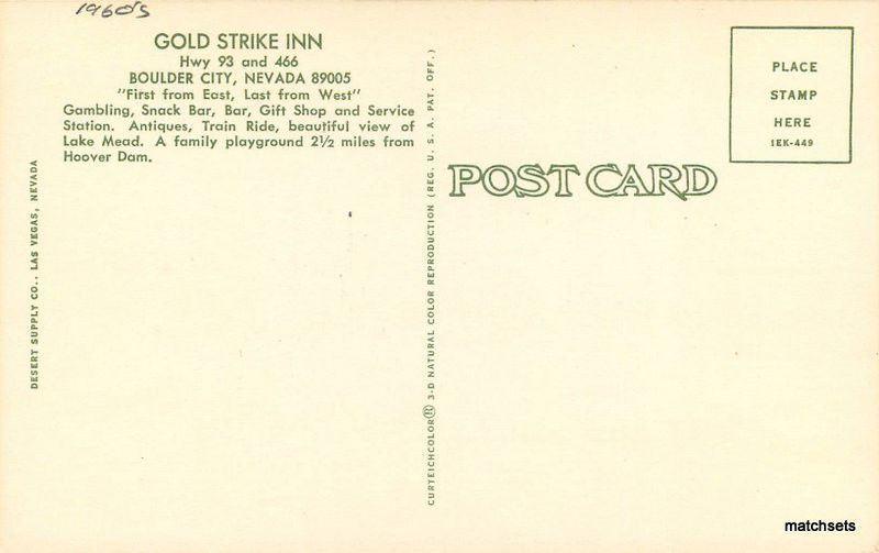 1960s Boulder City Nevada Gold Strike Inn Teich autos postcard 9442