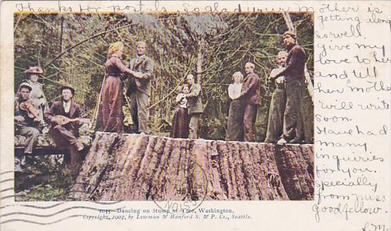 Dancing On Stump Of Giant Tree Washington 1908